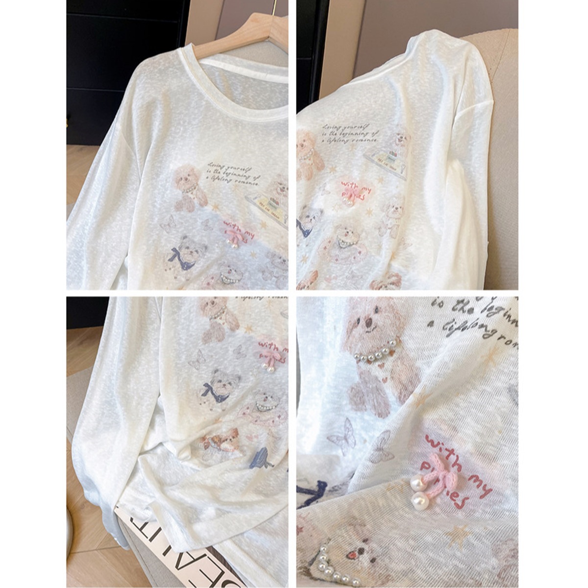 Women's Polyester Summer Lightweight Tee with Beaded Dog Pattern, Sun Protection Cover-up — image 4