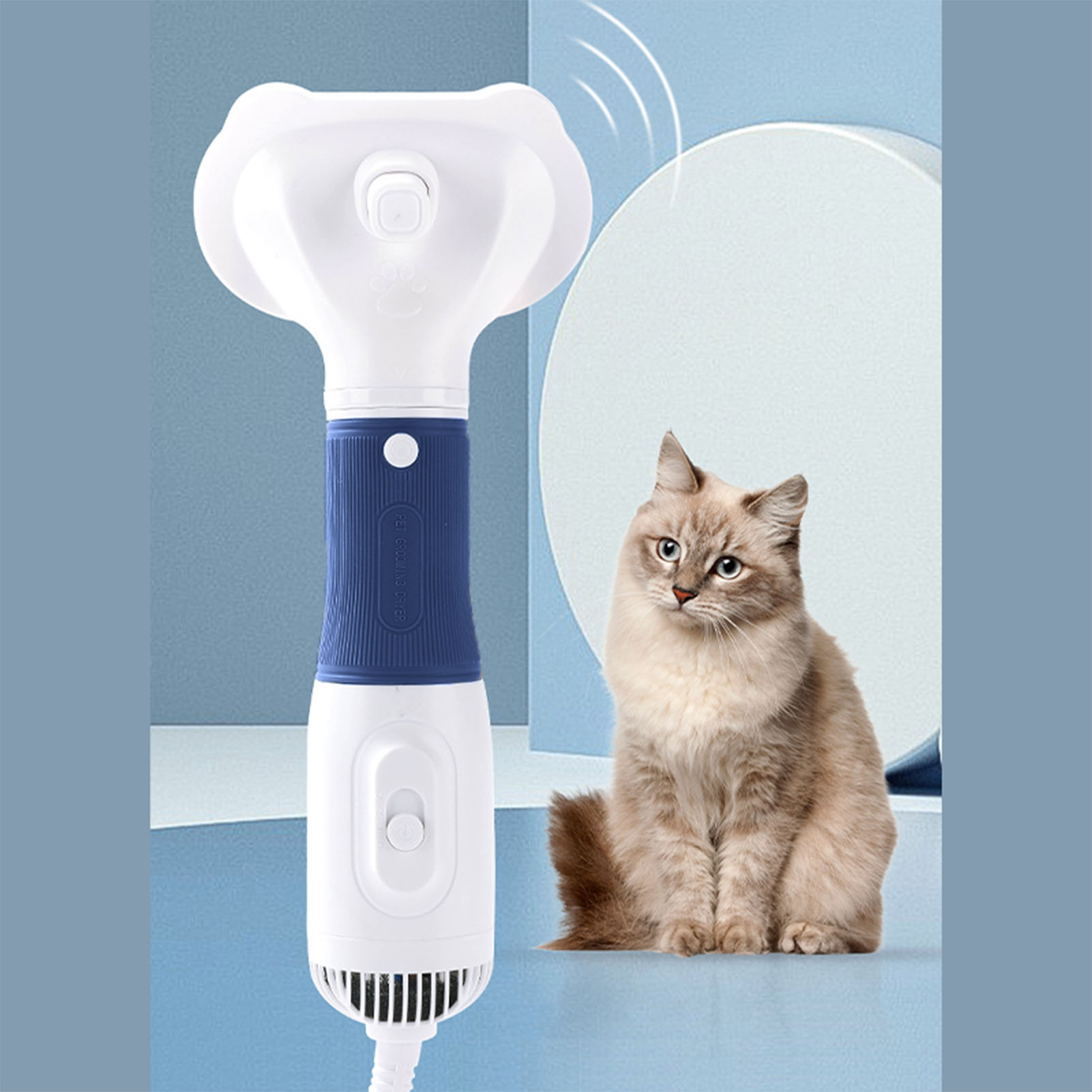 Secador de Pelo de Mascotas con Pelo de Liso, Bajo Ruido, 3 Temperaturas, 600W, 3 en 1, Secador de Pelo para Perros y Gatos, Azul Marino — imagen 2