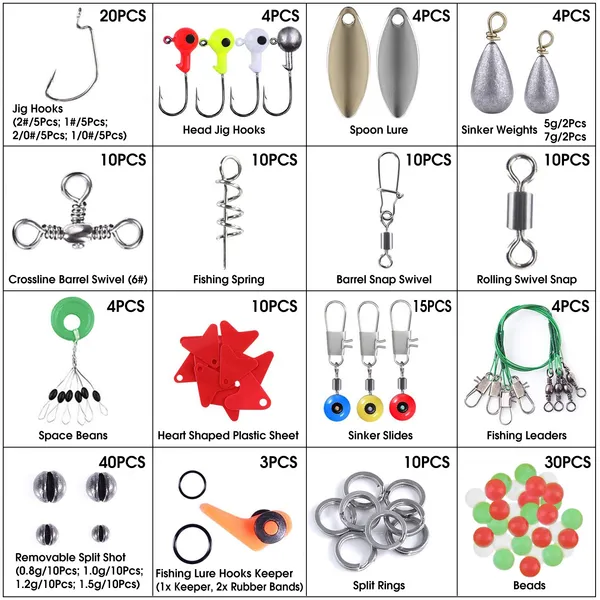 Kit de Accesorios de Pesca Portátil 188 Piezas con Ganchos, Sinker y Lure — imagen 4