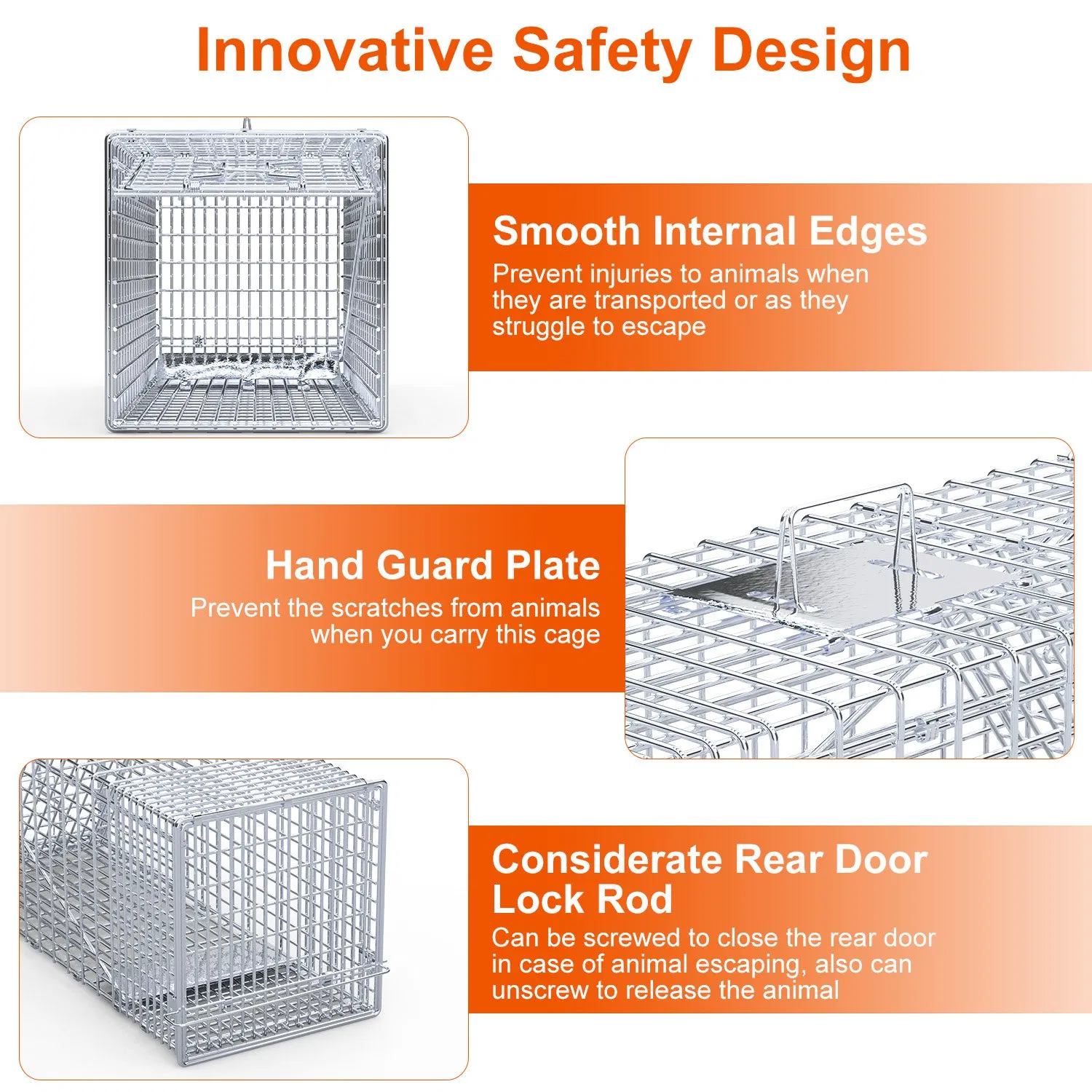 Heavy-Duty Live Animal Trap - 37x14x15 Inch Galvanized Mesh, Sensitive Pedal Trigger & Rear Release Door, Guarded Handle, Foldable Design for Raccoons, Armadillos, Small Dogs Under 55 lbs — image 7