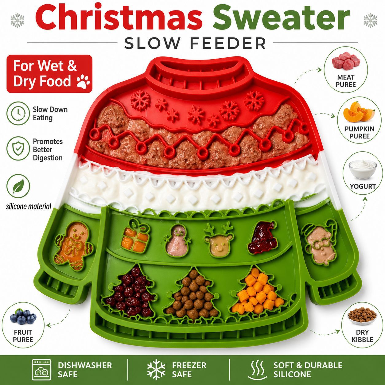 Christmas Pet Licking Mat with Silicone, Multi-Suction Cups, Non-Slip, Slow Feeding, Calming Interactive Licking Pad — image 2