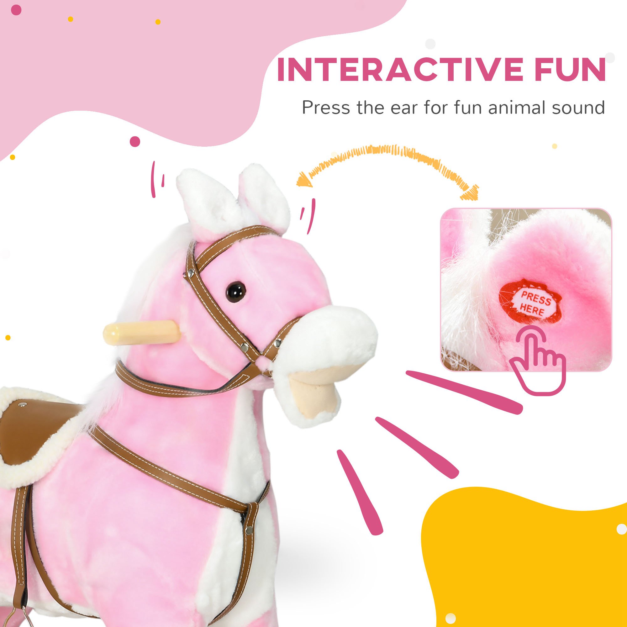 Rocking Horse Toddler Ride On Horse With Sound Saddle, Pink — image 3