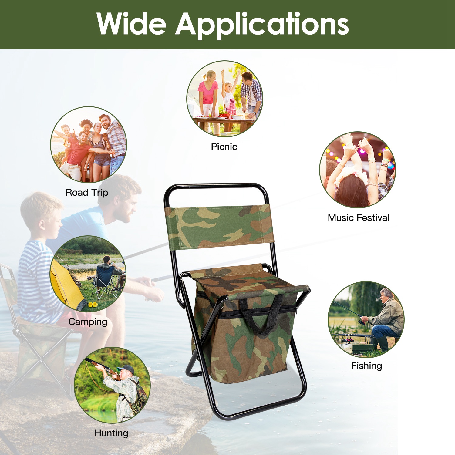 Silla de Pesca Plegable con Almohadón y Bolsa Portátil para Enfriamiento, Manija Ligera para Camping y Caza — imagen 3