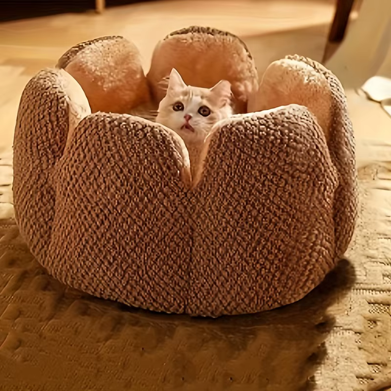 Petal Shaped Pet Bed, Plush Round Dog & Cat Cushion Mat with Knitted Texture, Ultra Soft Warm Nest for Kittens Puppies in Winter — image 6
