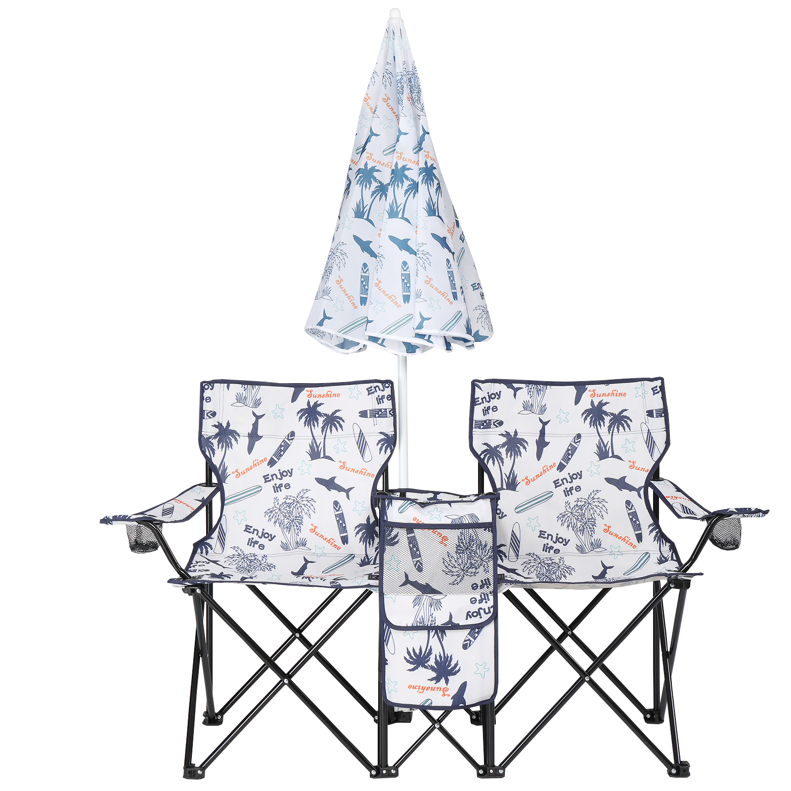Silla de Pesca con Patrón de Palmera de Coco, con Sombrilla, Sillas de Camping — imagen 4