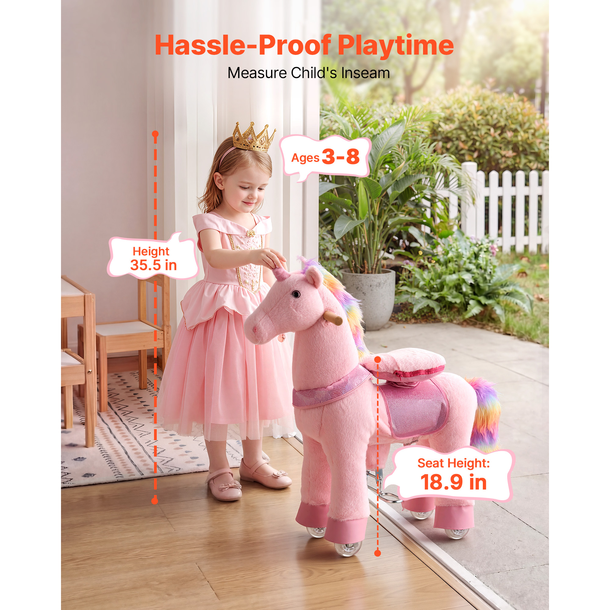 Caballo de Ruta para Niños, Juguetes de Unicornio con Pintura Rosa y Azul, No Requiere Baterías, Ruedas Suaves con Anillo de Parada Antirollo, Asiento Elevado Actualizado, Manijas, Pedales, Capacidad Máxima 110 lbs para Edad 3-8 — imagen 3