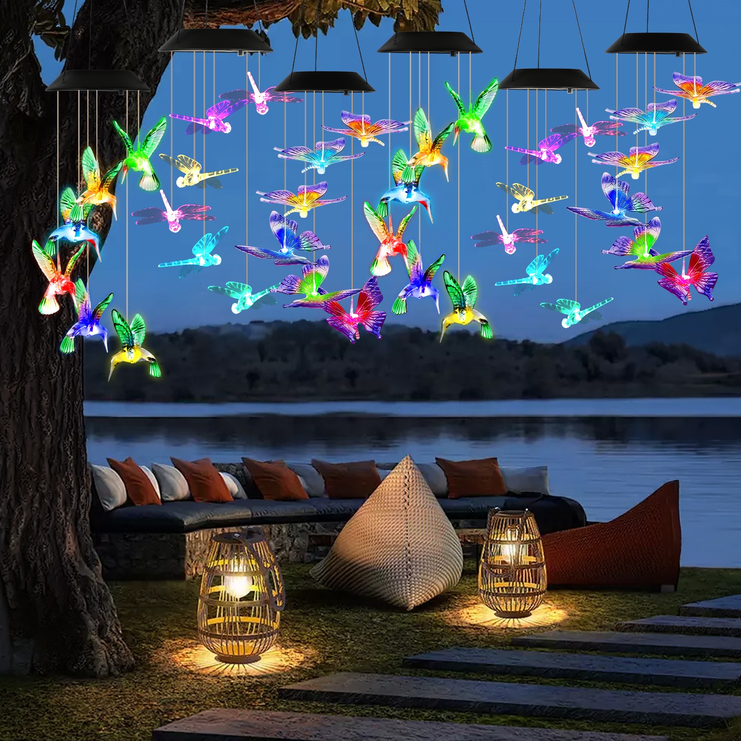 3Pack Solar Hummingbird Butterfly Dragonfly Wind Chimes 7 Color Changing Wind Chime For Outside IPX4 Waterproof Outdoor Garden Yard Decor — image 6