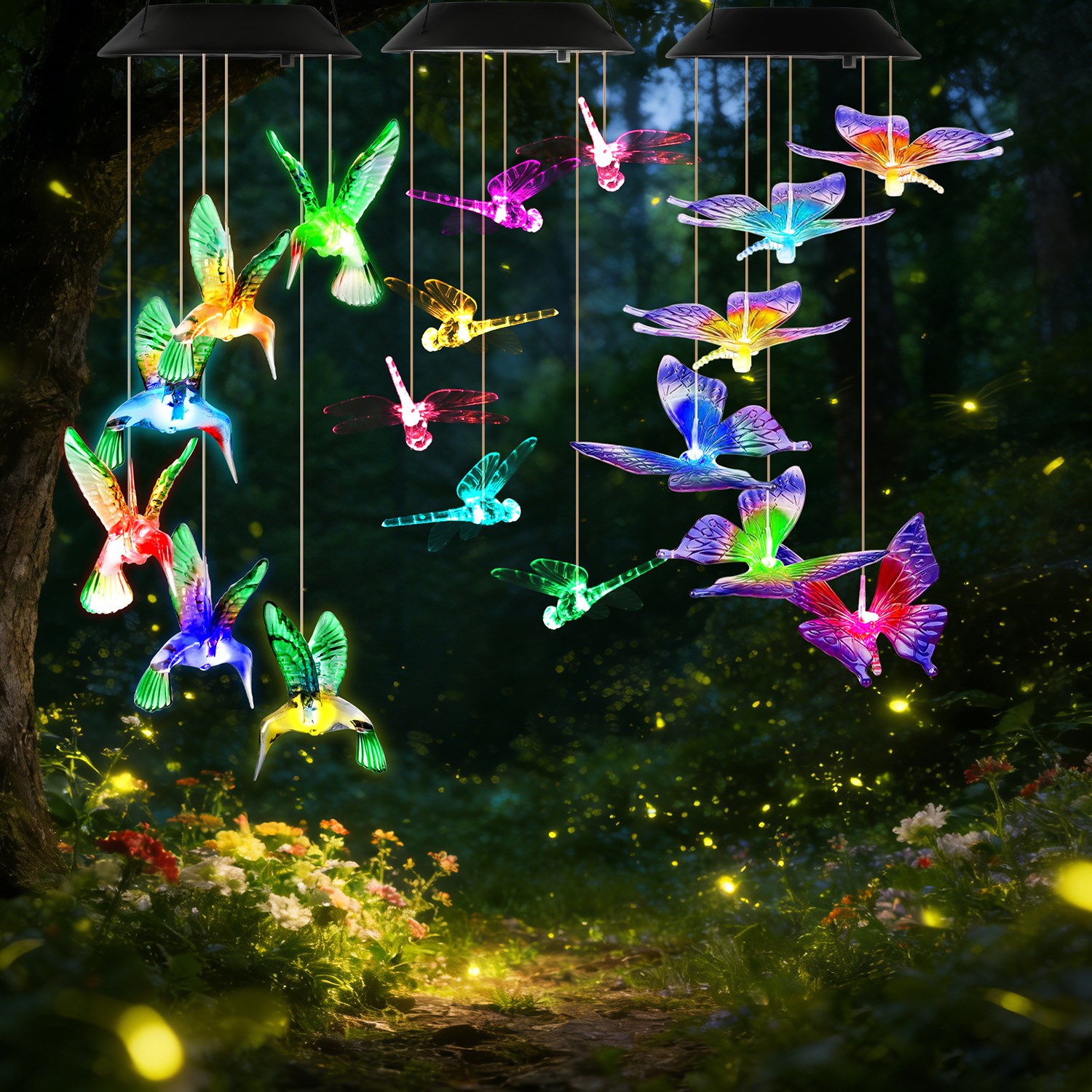 3Pack Solar Hummingbird Butterfly Dragonfly Wind Chimes 7 Color Changing Wind Chime For Outside IPX4 Waterproof Outdoor Garden Yard Decor — image 11