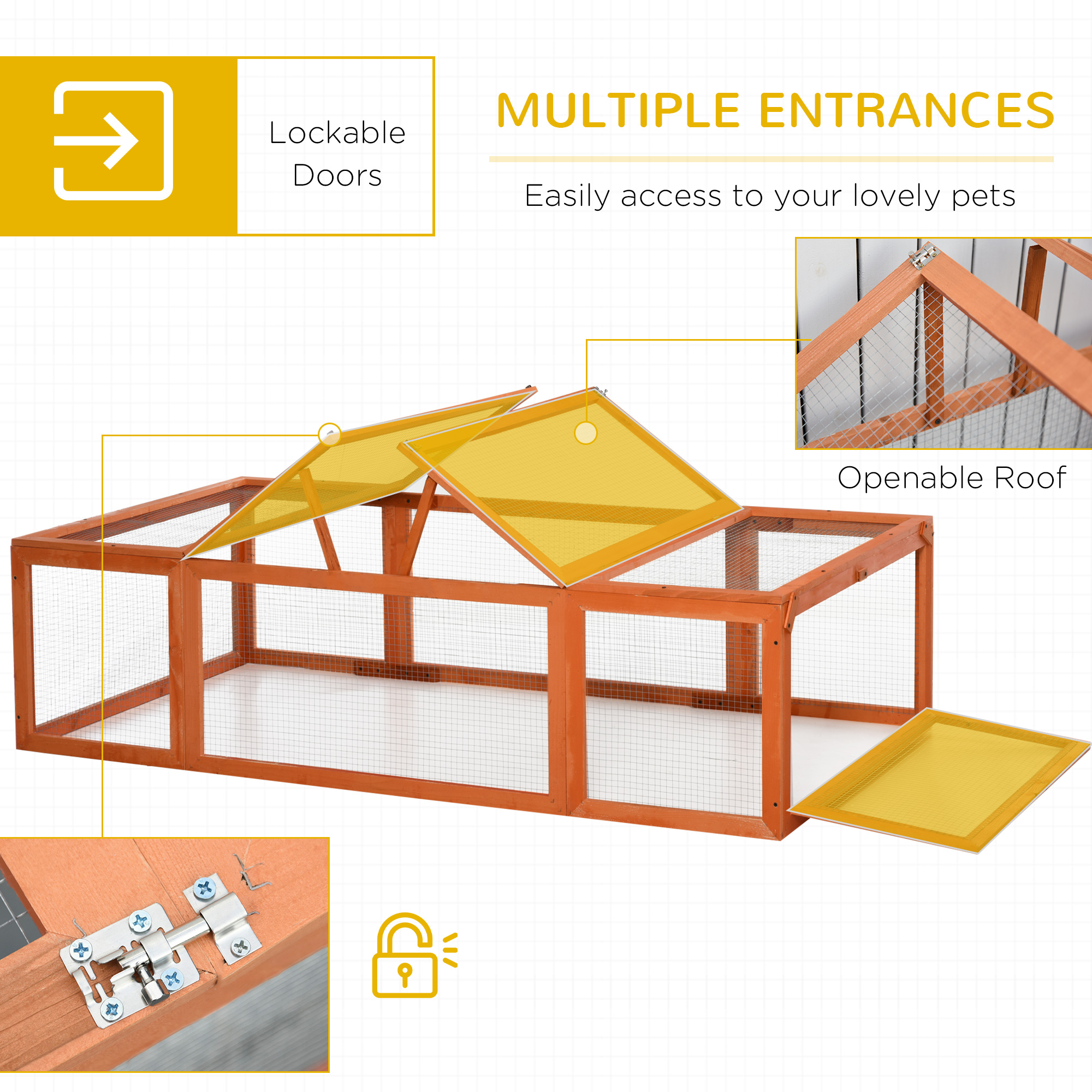 Casa para Conejos en Madera Grande con Corral Exterior y Puertas Seguras - Natural — imagen 4