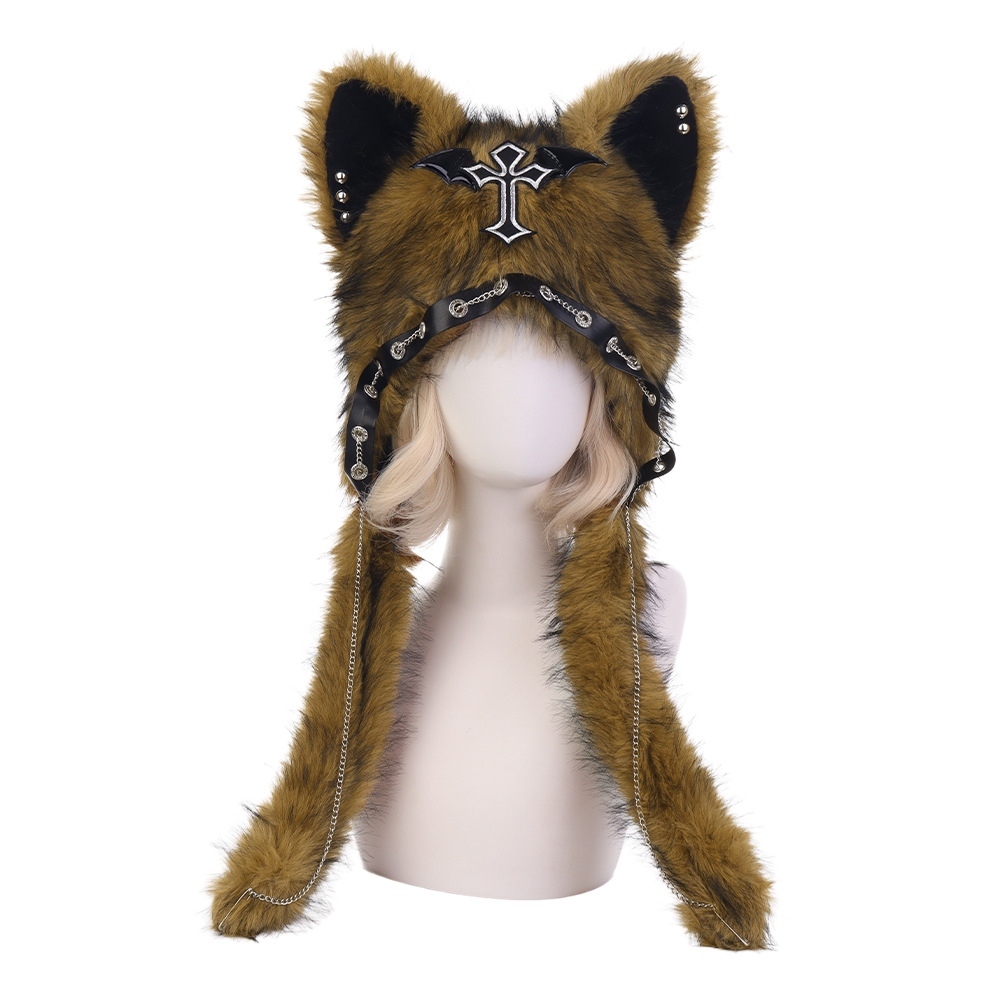 Sombrero de Orejas de Gato con Estilo Gótico, Aesthetic Oscura, Gorra de Pelo de Zorro para Niñas, Moda Cool para Mujeres, Chaqueta de Lana para Invierno — imagen 4