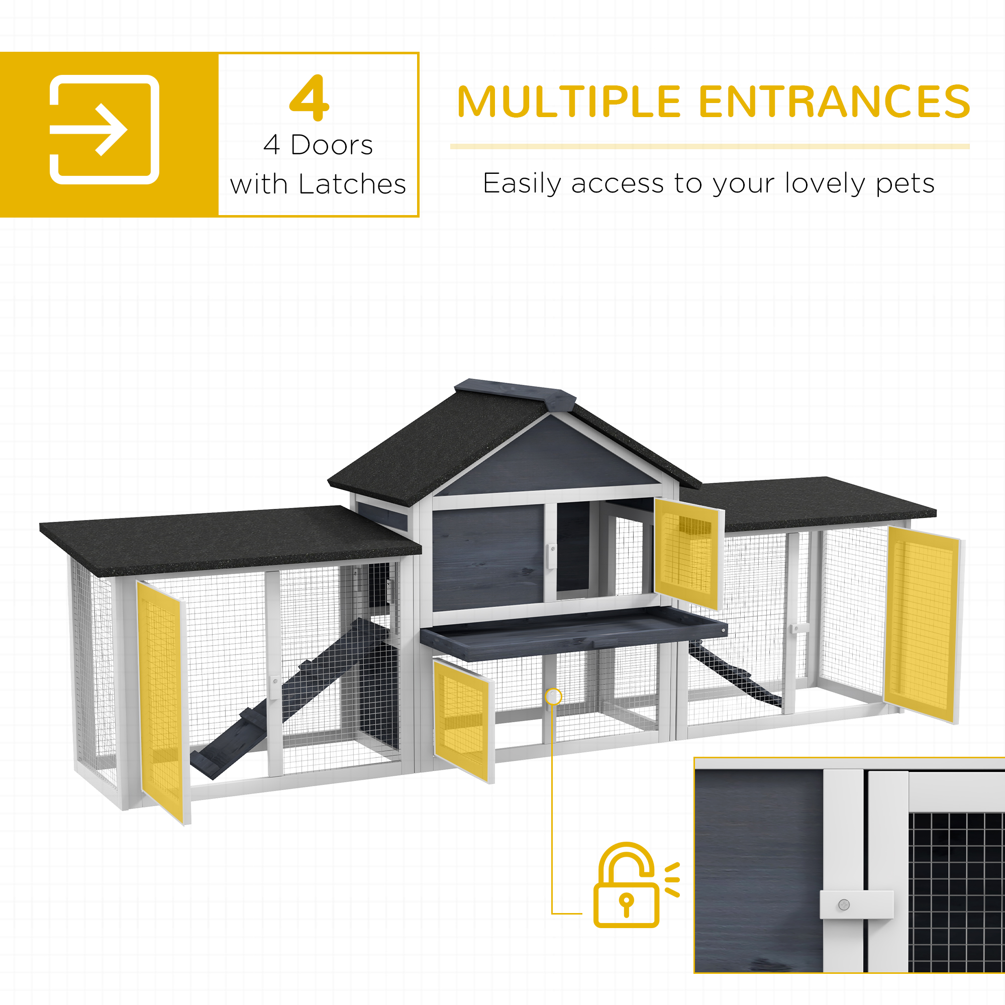 Outdoor Rabbit House 83" 2 Story Deluxe XL Wooden Rabbit Hutch, Big Bunny Cage W/ Ladder And Run, Dark Gray — imagen 3