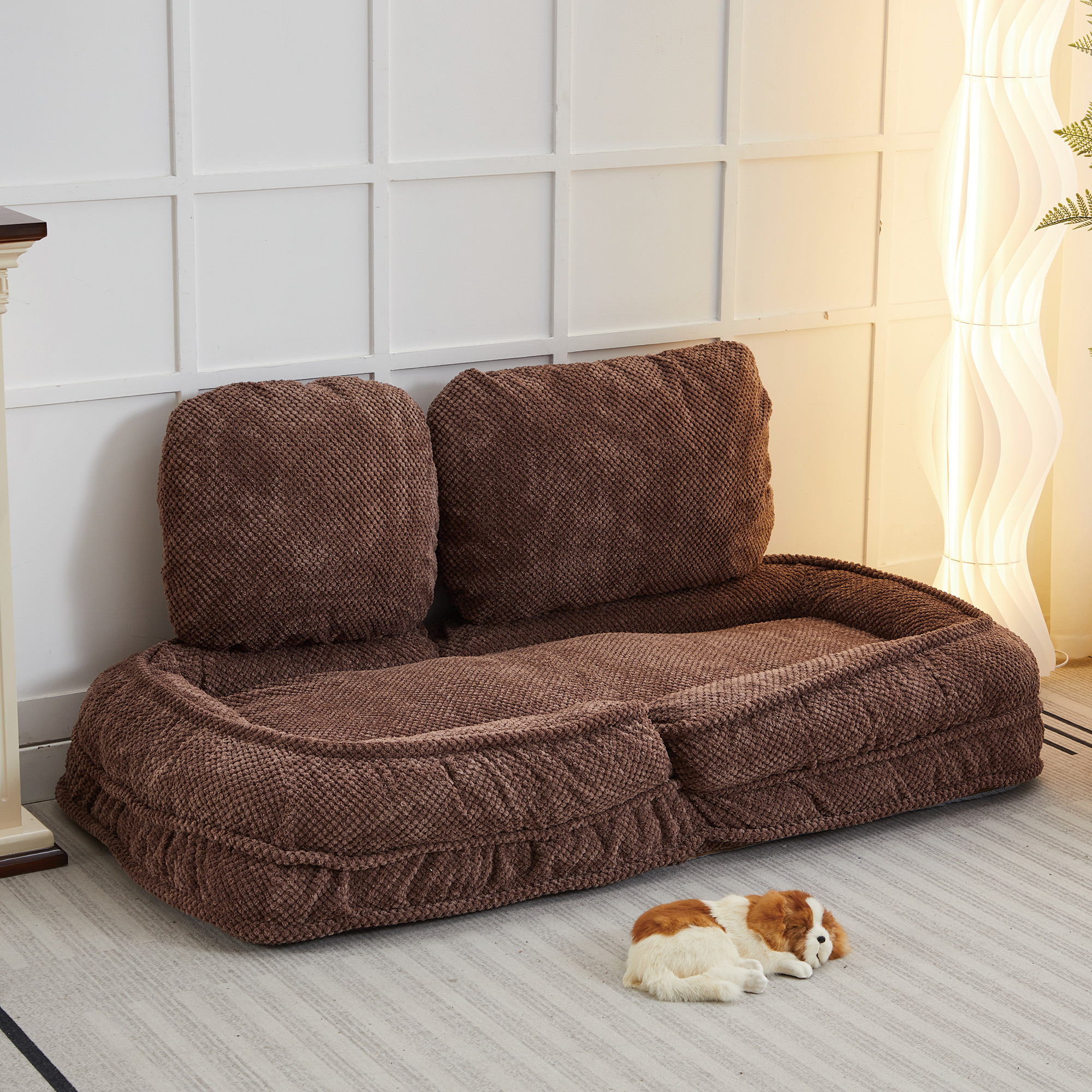Silla de Pelo para Perros, Sofá Relajante con 5 Posiciones Ajustables, sentarse, dormir, plegable, ideal para sala de estar, dormitorio, diseño ahorrador de espacio, marrón — imagen 2