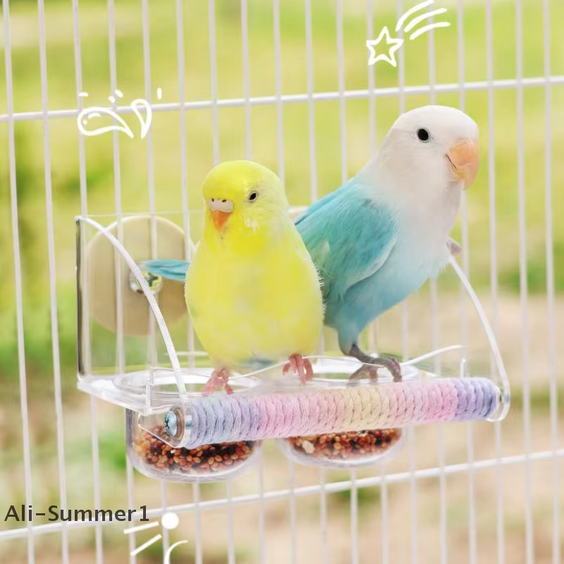 Almuerzo para pájaros transparente con base antideslizante y tazas acrílicas para jaula de colibríes — imagen 3