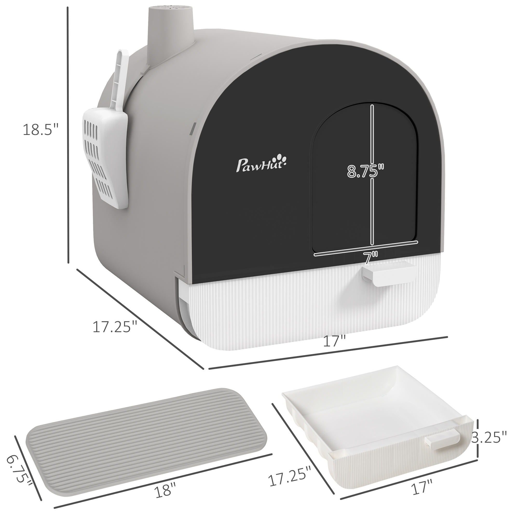 Cat Litter Box with Lid with Scoop and Filter, Light Gray — imagen 8