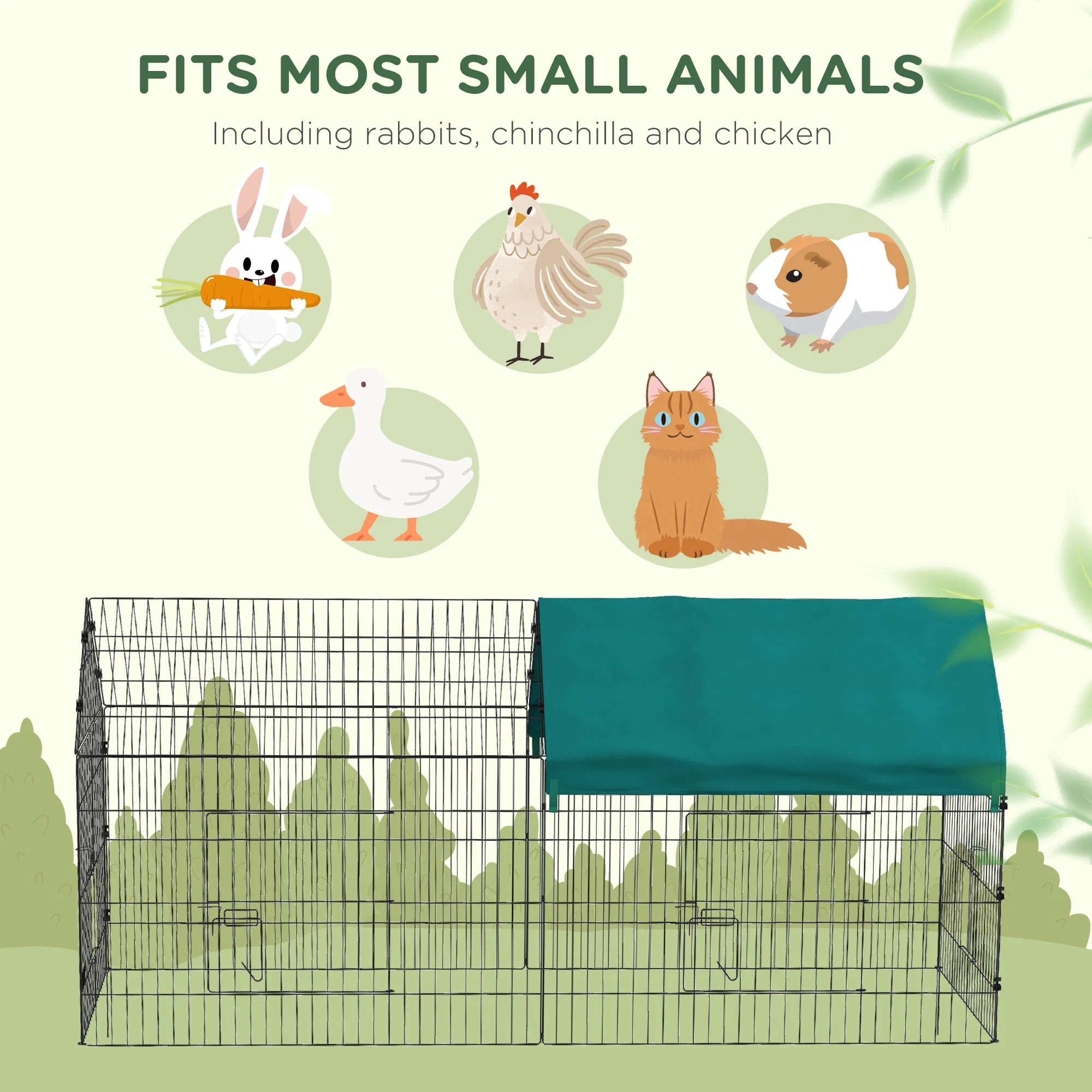 87" Small Animal Cage with Roof, Indoor/Outdoor Use, for Chicken, Rabbits, Chinchillas, Green — image 3