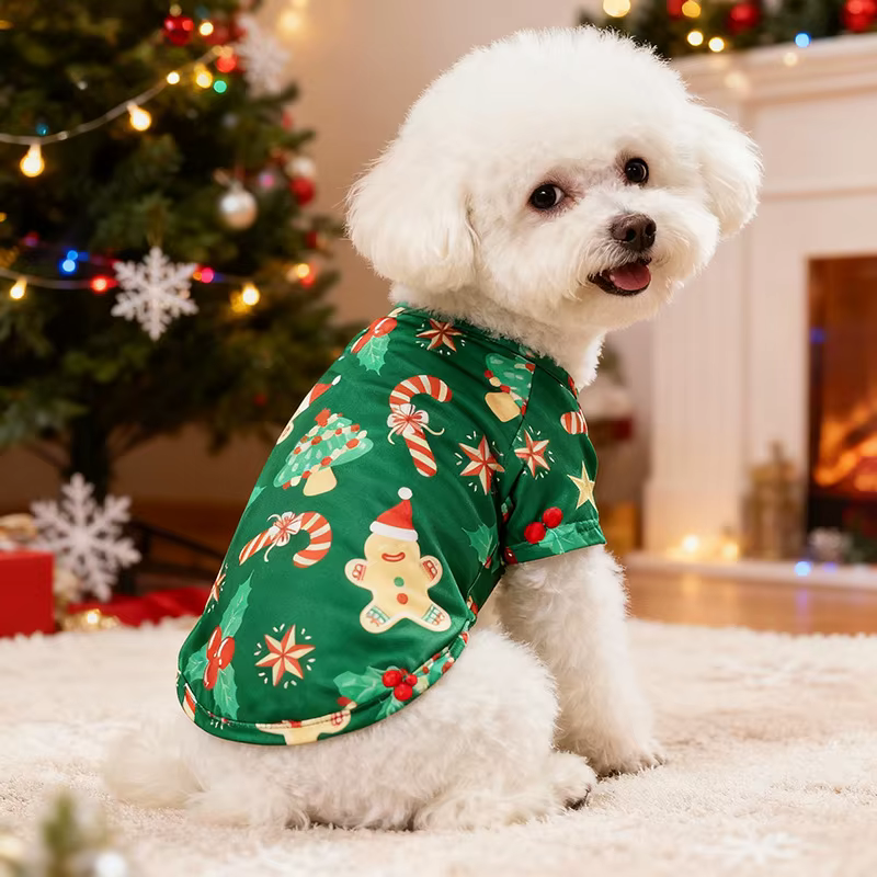 Disfraz de Navidad con Patrón de Papá Noel para Perros Grandes - Vestido Rojo y Negro con Escarcha y Frutas — imagen 3