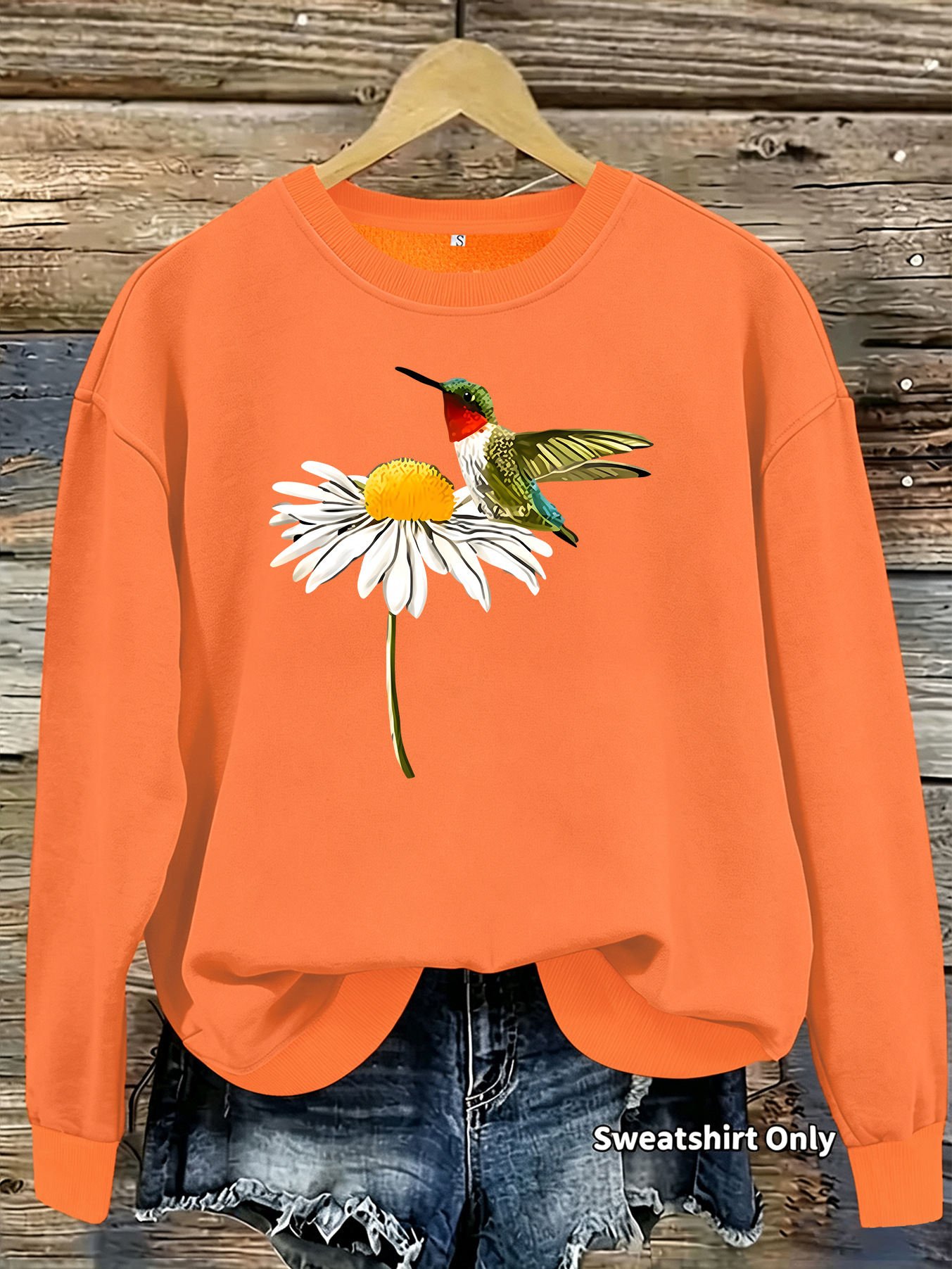 Daisy hummingbird print round neck fleece hoodie — image 12
