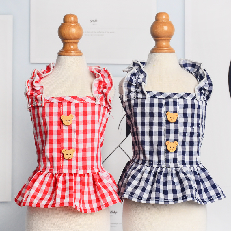 New Spring And Summer Pet Clothes Dog Even Clothes Thin Section Hooded Plaid Ins Pastoral Style Cat Two-Legged Clothes — image 4