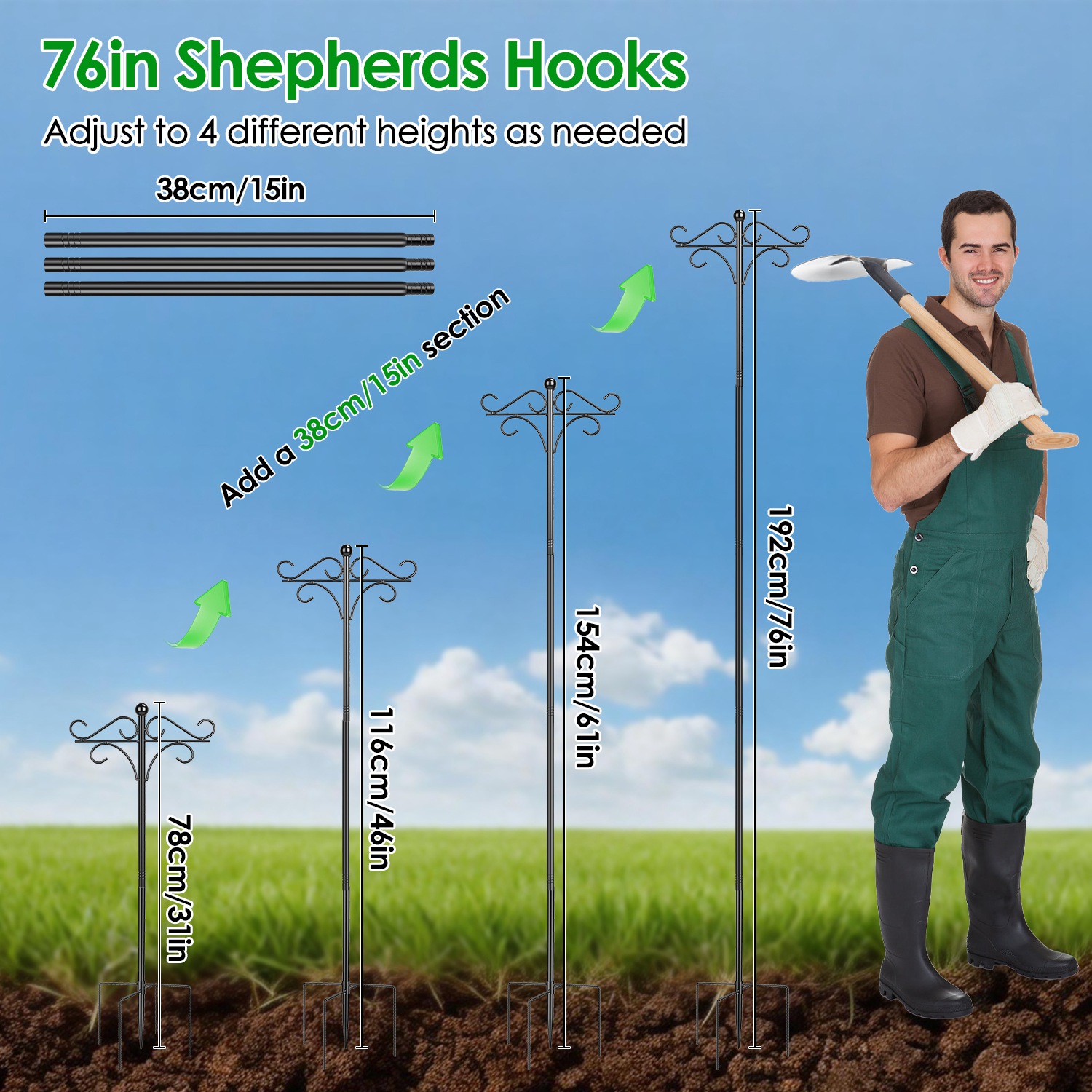 Paquete de 2 Ganchos Dobles Resistentes Tipo Cayado de Pastor, Poste Para Comederos de Aves, Soporte Colgante Para Jardín, Comederos, Plantas y Farolillos, Para Jardín y Patio Exterior — imagen 7