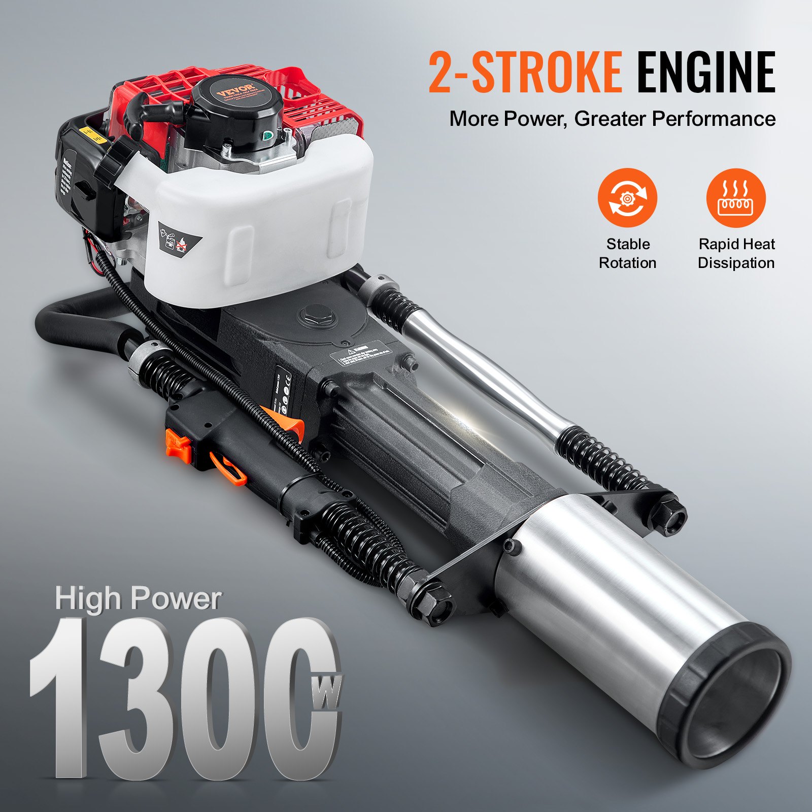 52cc Gas-Powered T Post Driver, 2-Stroke Engine Gasoline Fence Piling Pounder, 1300W Portable Piledriver With 3 Post Driving Head(49/69/100 Mm), For Farm, Ranch Fencing, Road Improvements — imagen 3