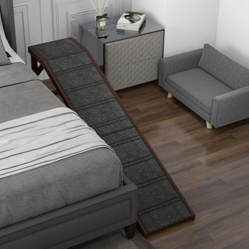 PawHut Dog Ramp For Bed, Pet Ramp For Dogs With Non-Slip Carpet And Top Platform, 74 X 16 X 25, Brown — imagen 2