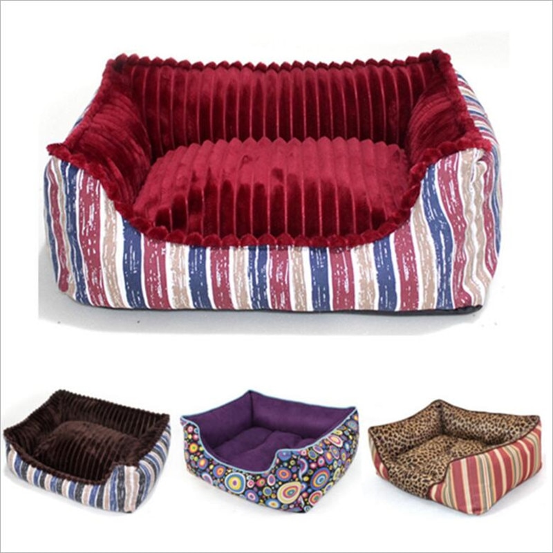 Full detachable style canvas square kennel Super Soft short plush Winter Warm Cat nest with removable cushion Pet nest mattress — image 1