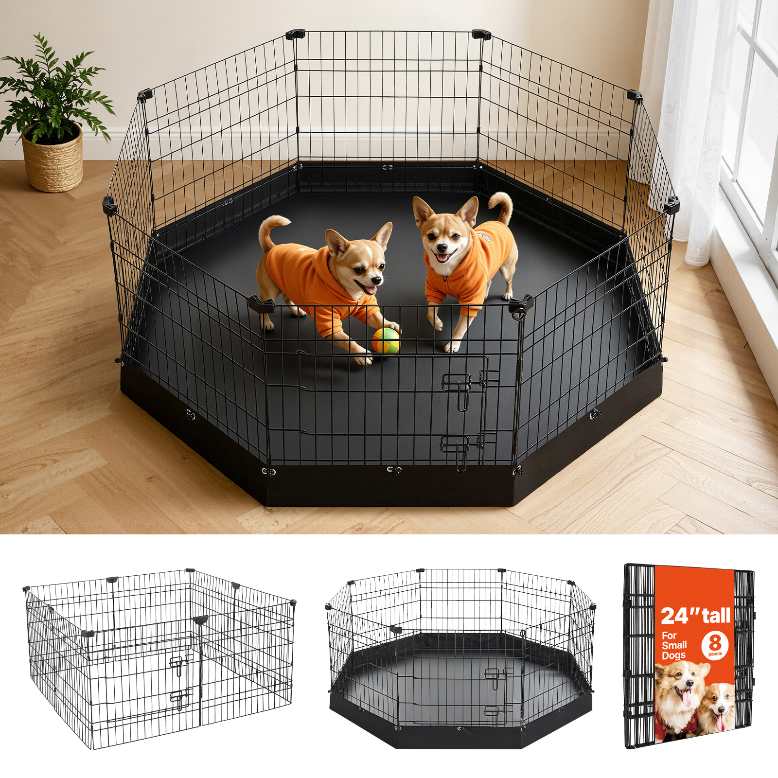 Dog Playpen 24 Inch 8 Panels Heavy Duty Exercise Pen With Bottom Pad, Indoor Foldable Metal Pet Fence With Door, Puppy Crate Kennel, Pet Playpen For Dogs, Cats, And Other Small Animals, Black — image 1