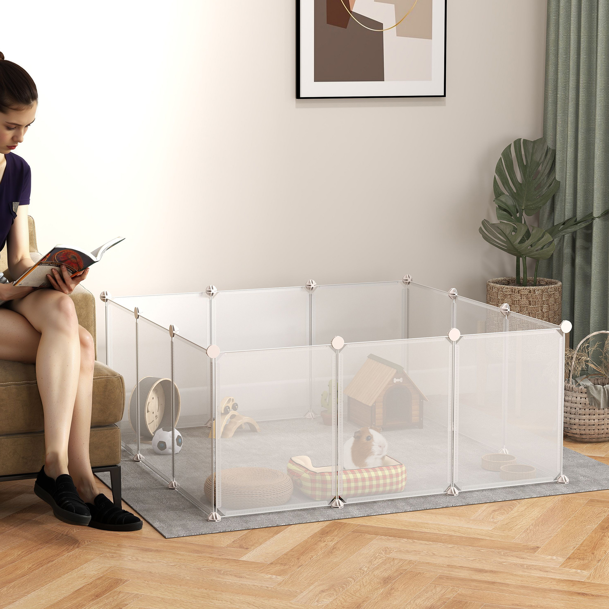 Caja de Juego Portátil para Pequeños Animales - Cerrado y Abierto, Incluye 12 Paneles Plásticos Blancos para Conejos, Hámsters, Erizos y Pichones — imagen 1