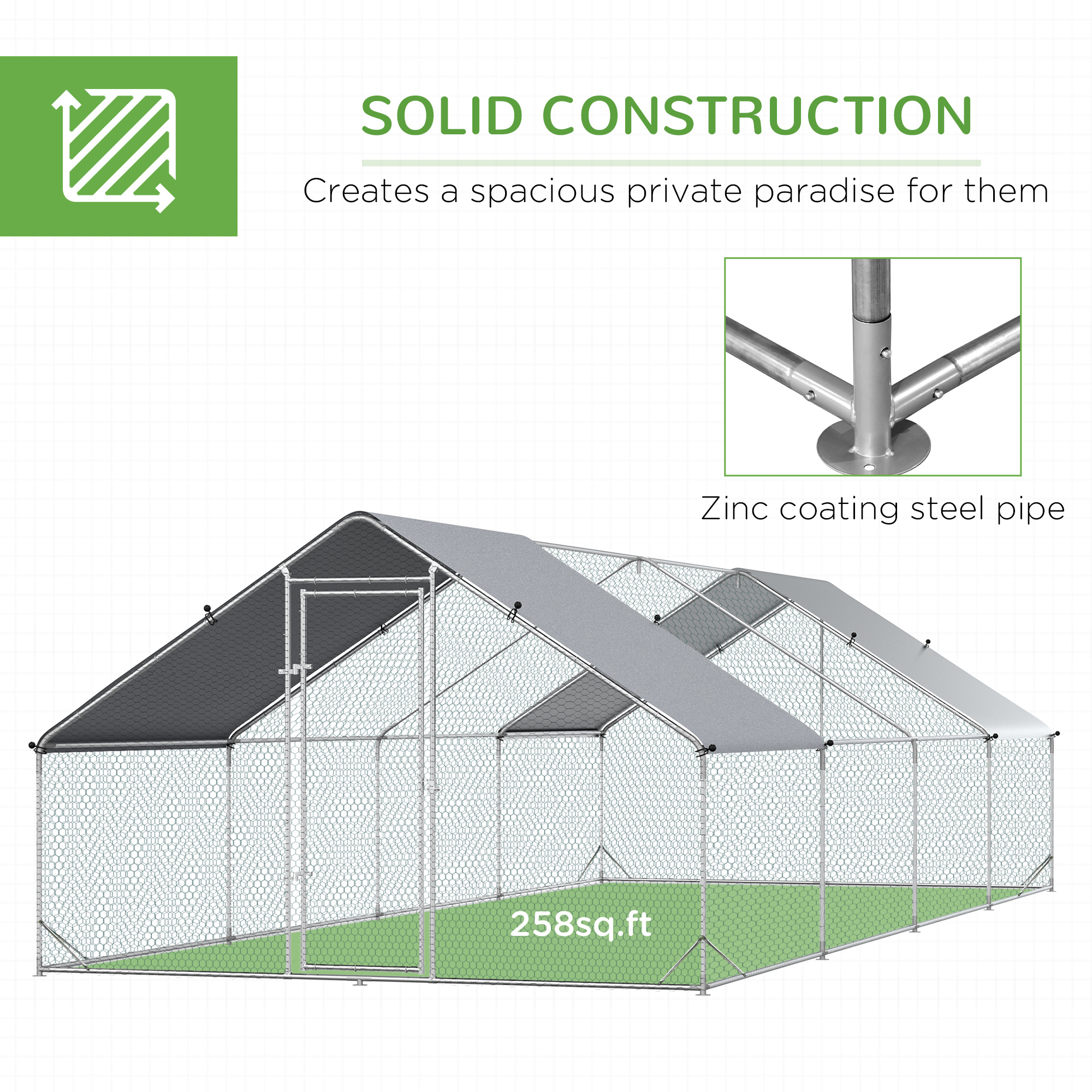 Large Chicken Coop Metal Chicken Run with Waterproof and Anti-UV Cover, Spire Shaped Walk in Fence Cage Hen House for Outdoor and Yard Farm Use, 1" Tube Diameter, 9.8 x 26.2 x 6.6 — imagen 6