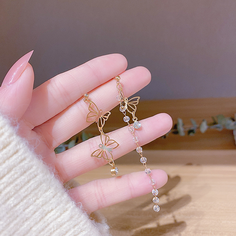 925 Silver Needle Super Fairy Butterfly Tassel Earrings Female Irregular Crystal Earrings Temperament Earrings — image 3