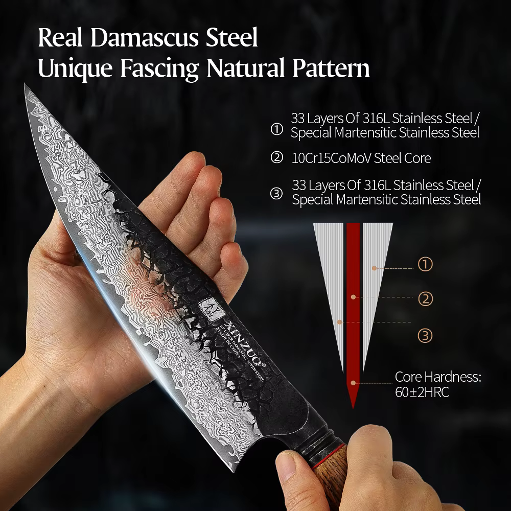 XINZUO 1-5PCS Damascus Steel Kitchen Knife 10Cr15CoMov Steel Core Chopping Vegetables And Fruits Household Kitchen Knife — image 4