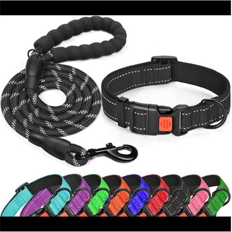 Pet Dog Collar Leash Traction Rope With Adjustable Reflective Nylon Webbing Dog Collar Set — image 5
