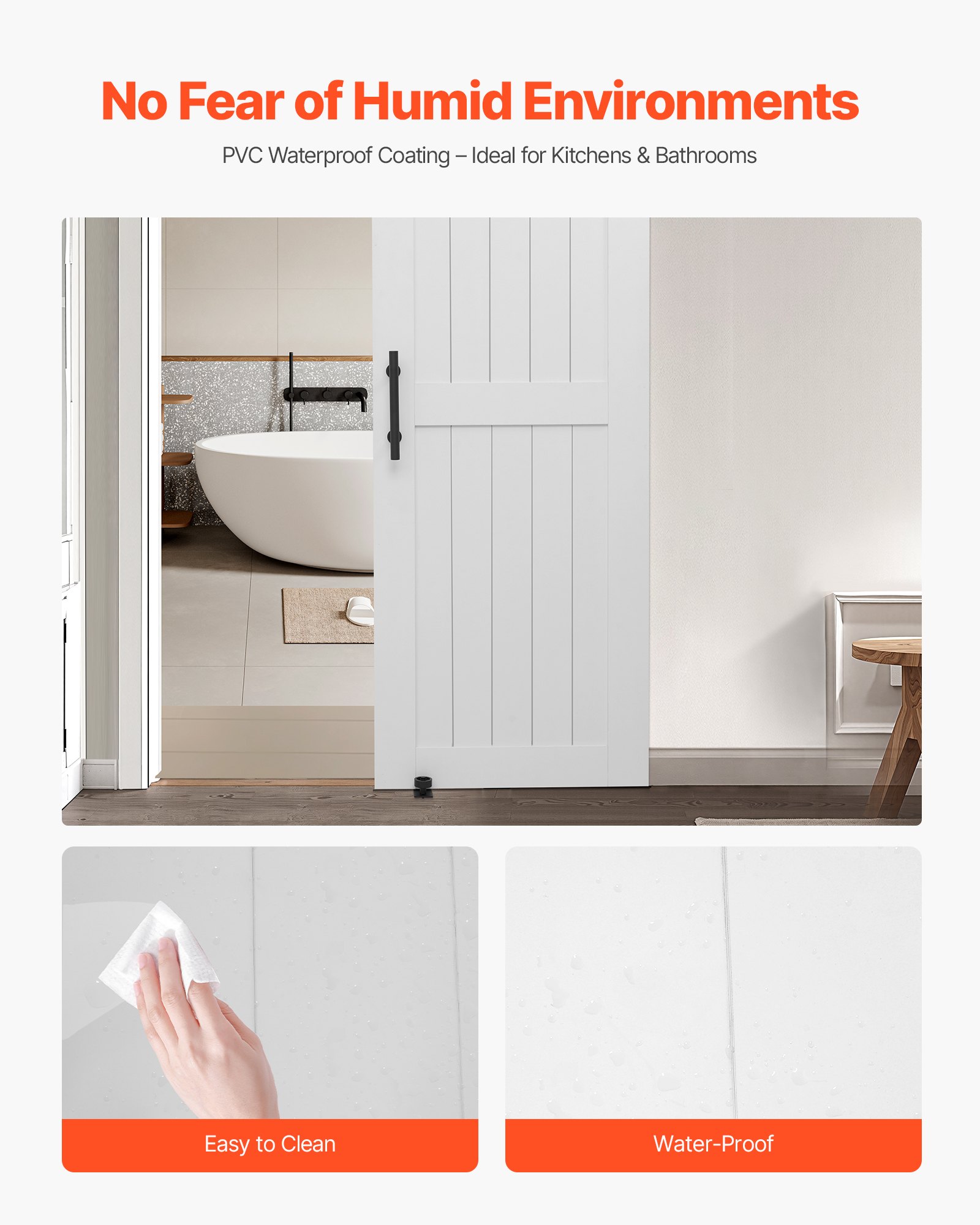 Sliding Barn Door, 30 X 84 Inch, High-Strength MDF Panel, Barn Door With Hardware Kit, Water-Proof PVC Surface, Easy To Install, H-Frame, Smoothly And Quietly Sliding For Living Room, Bathroom — imagen 4
