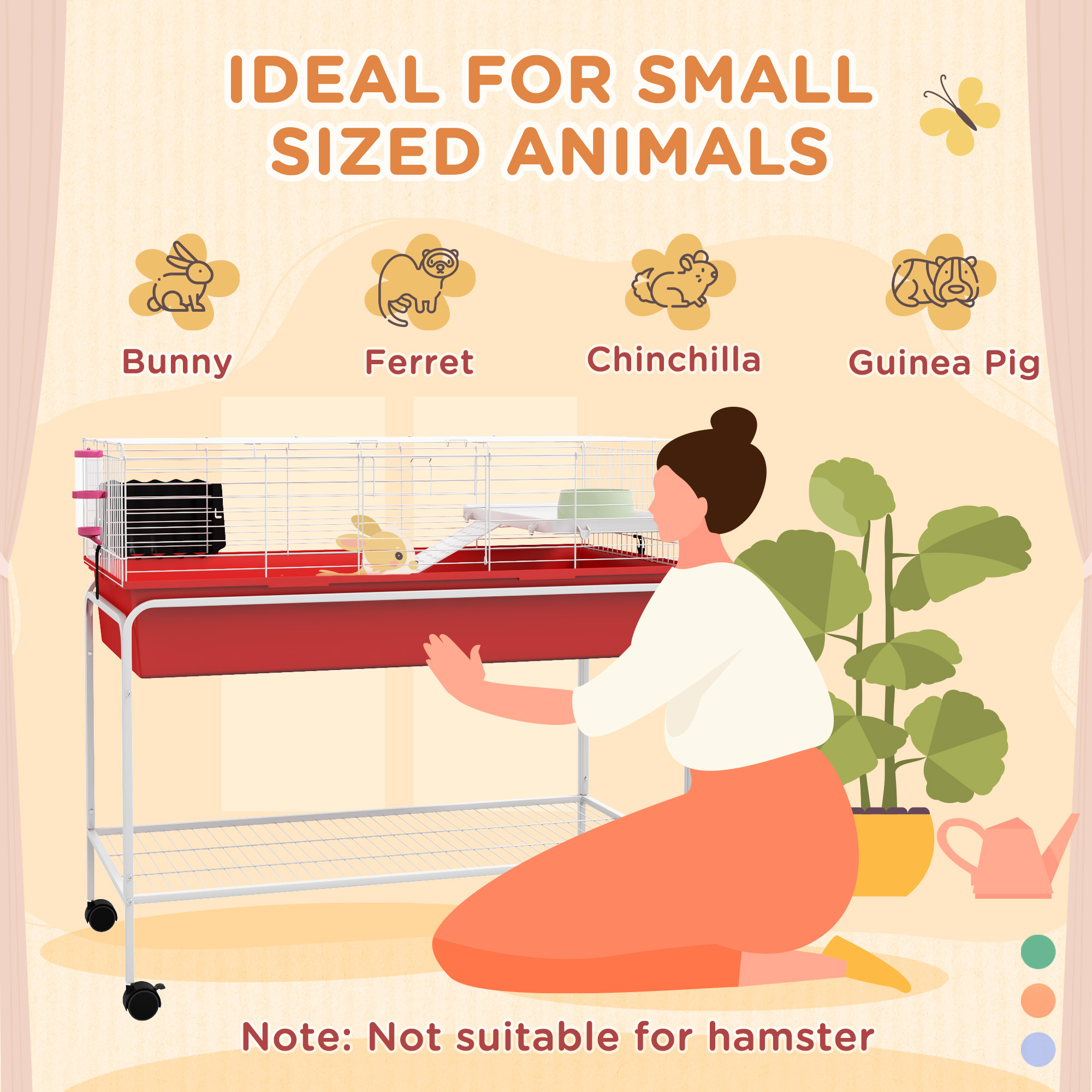 Two-Story Small Animal Cage Removable from Stand, Pet Habitat with Shelf & Wheels, 39" x 20.5" x 36.5", Red — imagen 6