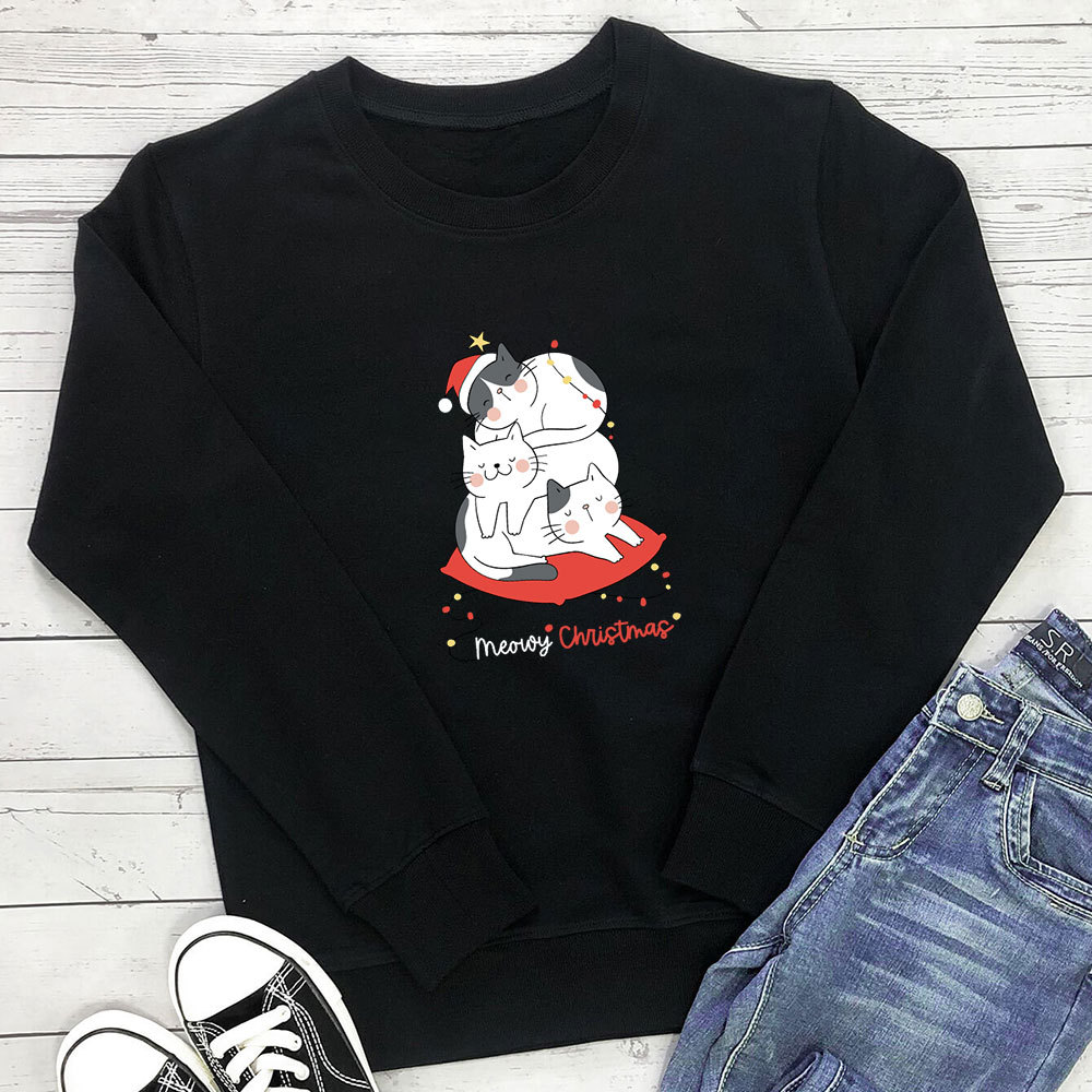 Letter printed cat long sleeved hoodie — image 2