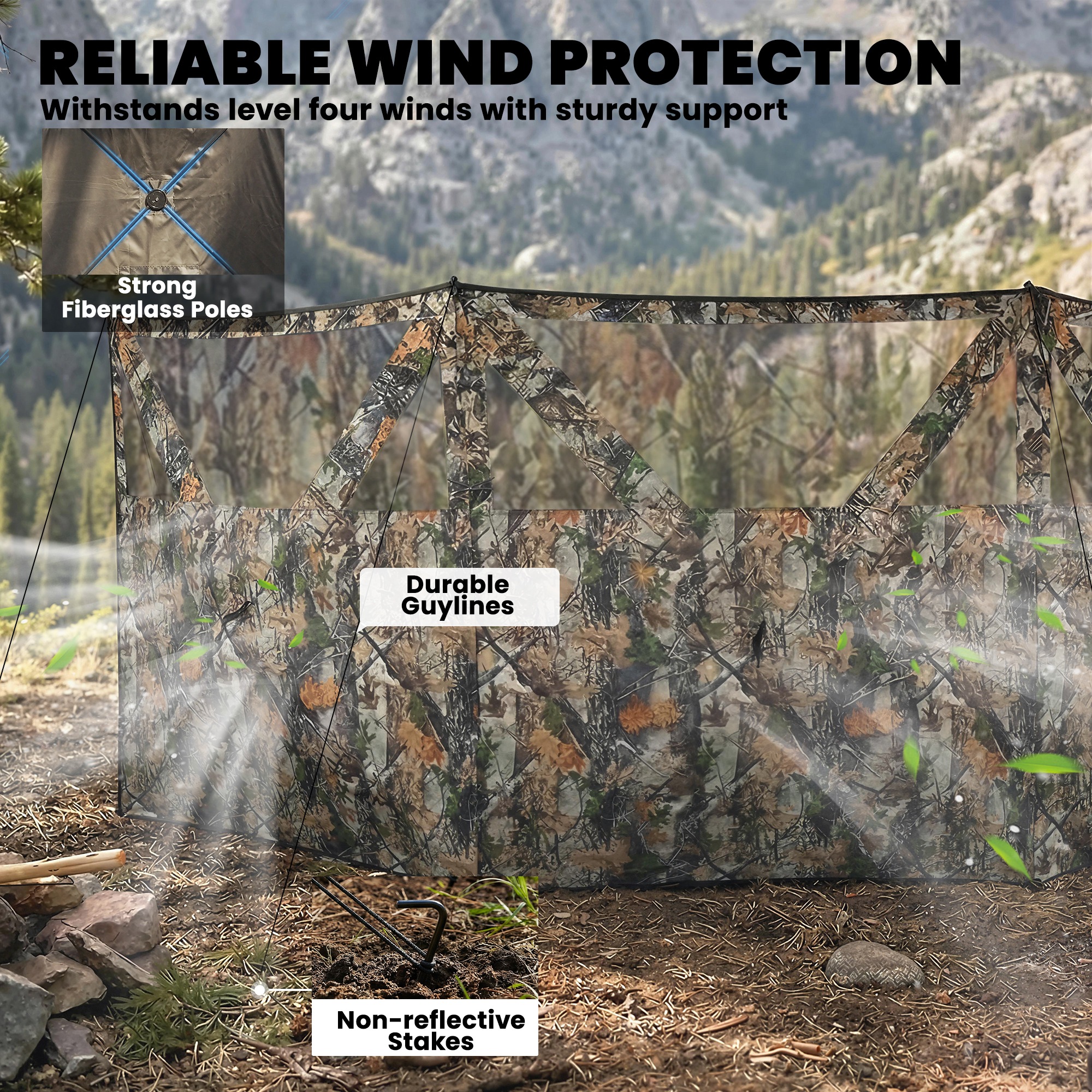 Cubo de Caza y Viento para Campestre, 3-Panels Visibles Solo para Caza y Camping 176" x 58.3" Camuflaje — imagen 3
