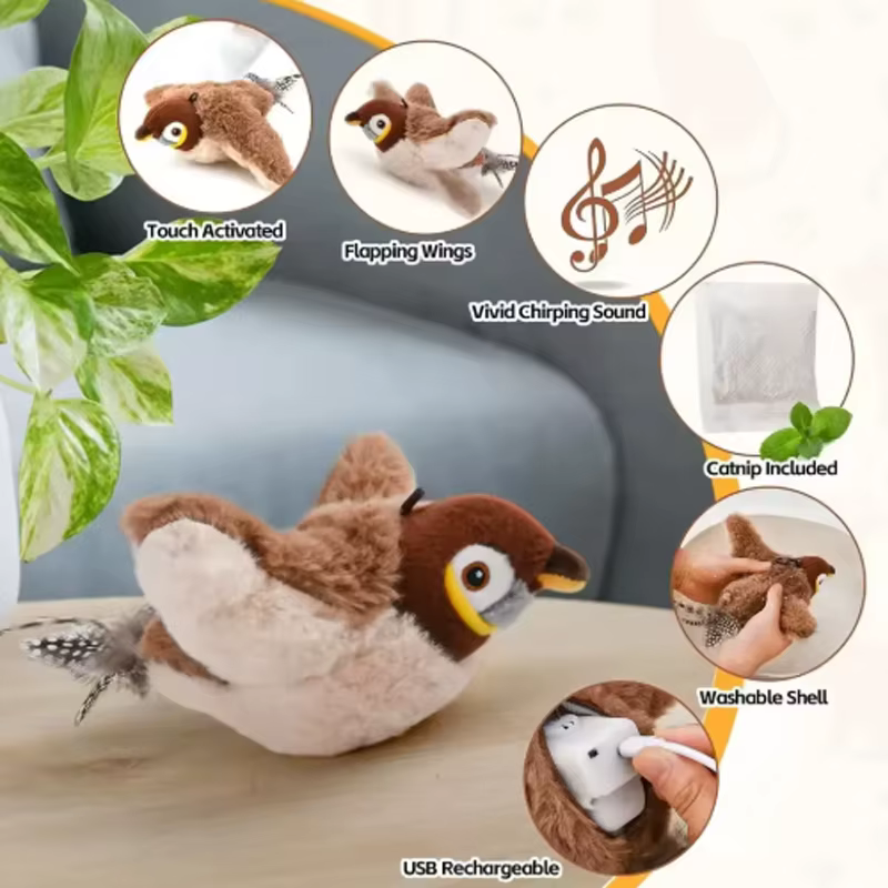 New Simulated Bird Cat Toy Interactive Toys Dog Rechargeable Chirping Flapping Bird(no Flying) Touch Activated Plush Toy Pet — image 4