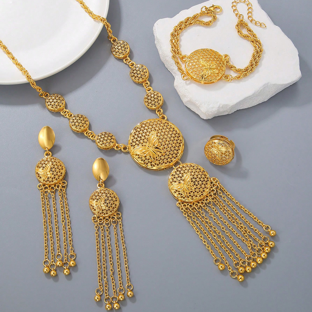 Set de Joyería Elegante y Deslumbrante de Mariposa Estilo Medio Oriente, Decoración de Boda, Collar, Aretes, Pulseras y Anillo Para Mujer — imagen 1