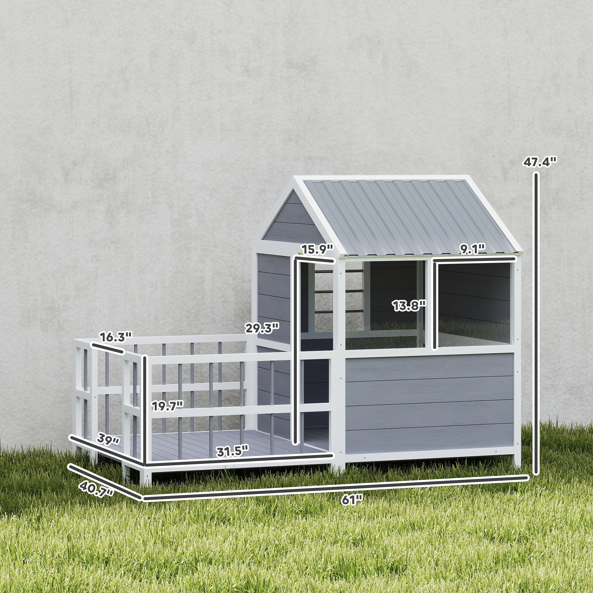 Casa de Perro Exterior, 61"L Casa de Madera para Perros con Porche, Techo Impermeable, Base Elevada y Ventilación — imagen 4