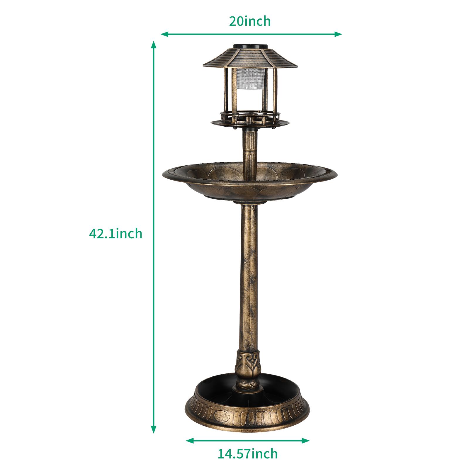 Bronze, With Solar Light, Bird Bath 51x51x106cm Plastic Round — image 7