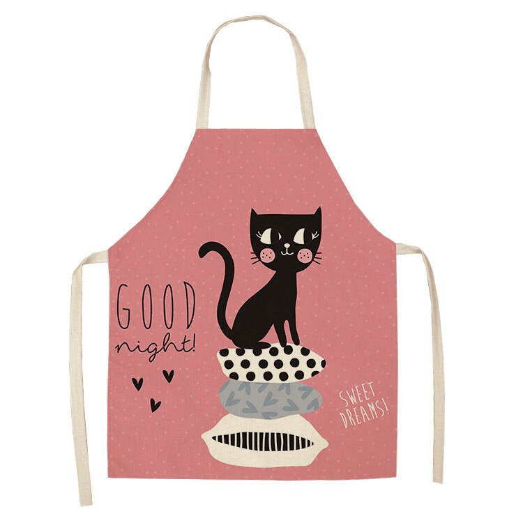Cat Kitchen Aprons For Women Cotton Linen Bibs Household Cleaning Pinafore Home Cooking Apron kids kitchen barber — image 21
