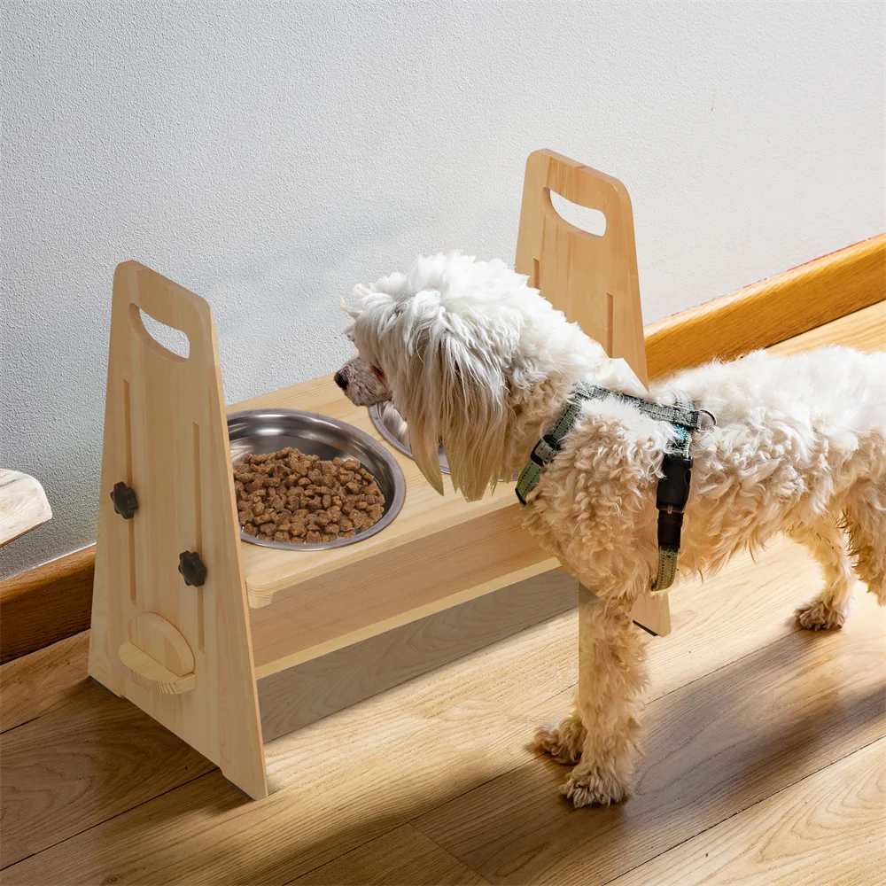 Palo Elevado para Comida y Agua de Perro con Rueda de Ajuste - Estación para Alimentar Grandes, Medianos y Pequeños Canes — imagen 3