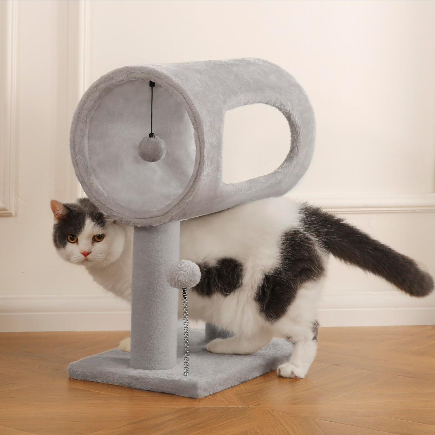 Gray Indoor Cat Tree With Hanging Ball 20.5Cat Tree With Tunnel Bed And Scratching Post Cat Tower — image 8