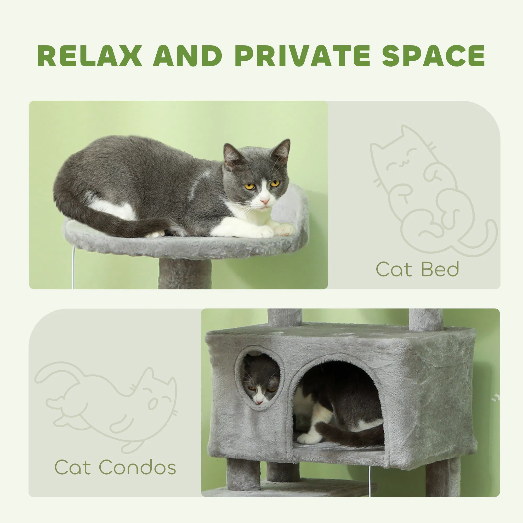 54" Cat Tree, Multi-Level Cat Tower with Scratching Posts, Cat Condos, Bed, Platforms, Ramp, Toy Ball, Light Grey — image 5
