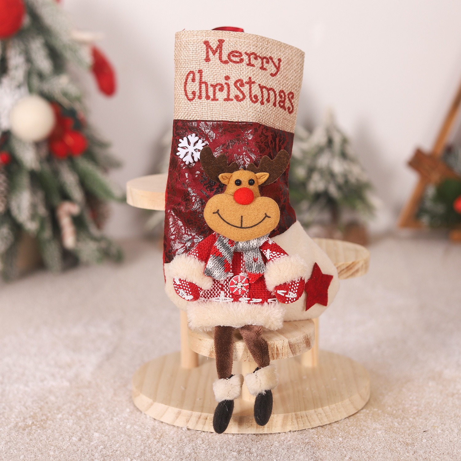 Christmas Children's Gift Linen Checkered Gift Bag Long Leg Old Man Snowman Elk Doll Christmas Socks — image 2