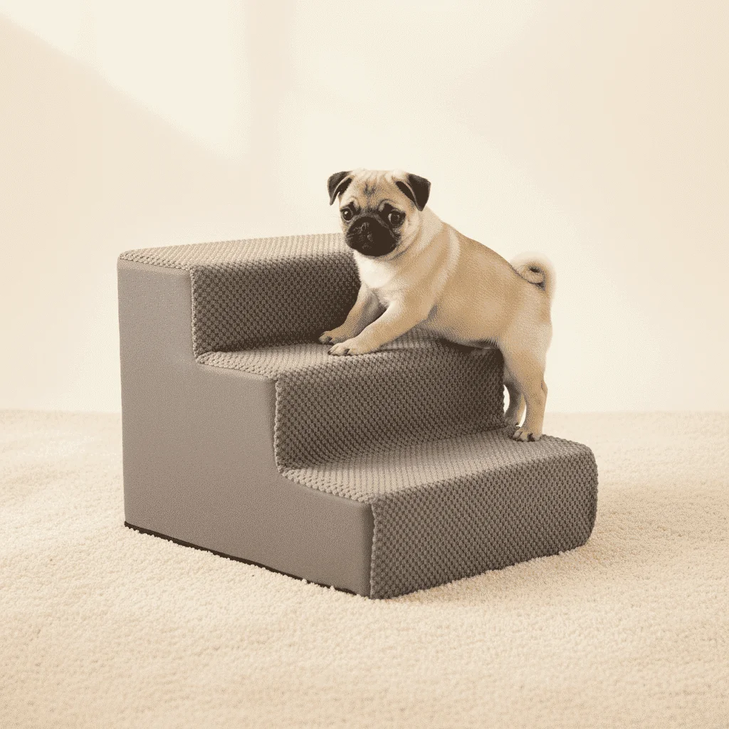 Peldaños Curvos para Perros y Gatos Pequeños, Doble Capa de Espuma de Alta Densidad con Diseño Suave