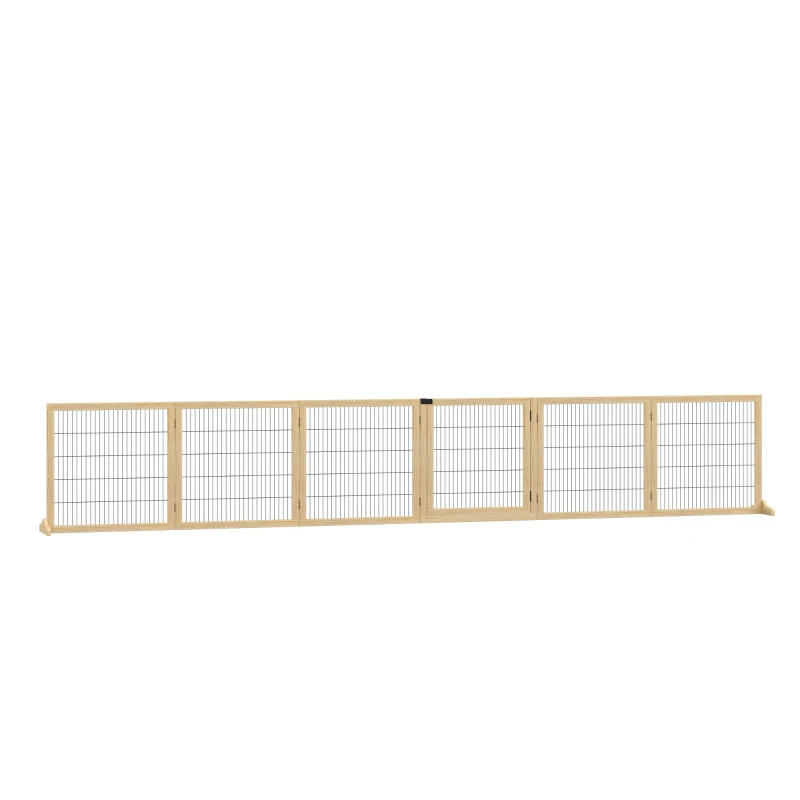 PawHut Wooden Pet Gate, 6-Panel Folding Dog Safety Barrier With Support Feet For Small & Medium Dogs, Natural Wood — image 5