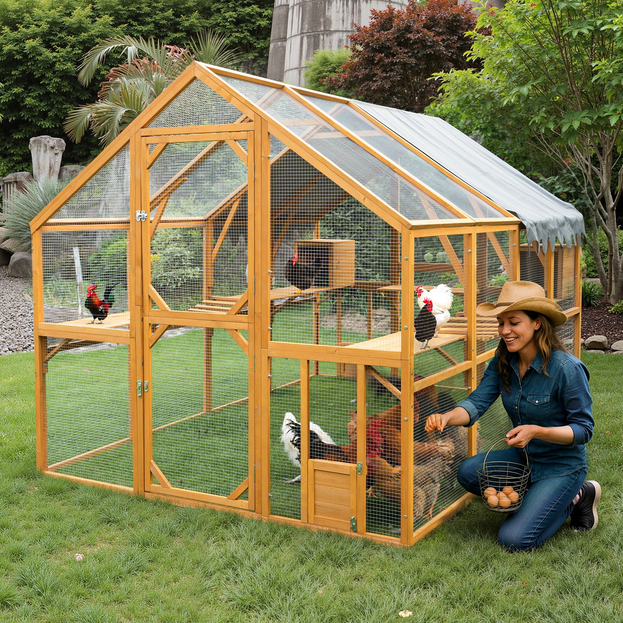 Outdoor Yellow Chicken Coop Enclosures 110 Large Kitten Playpen, Upgrade Waterproof Cover — imagen 1
