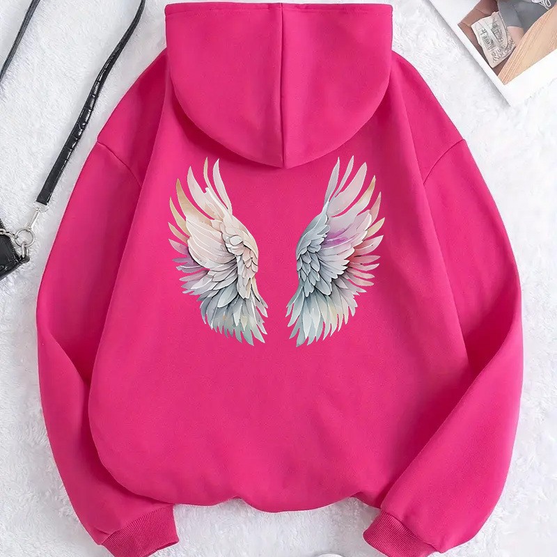 Women's Fleece-Lined Hoodie with Wings Print, Kangaroo Pocket, Drawstring, and Graphic Design — image 19