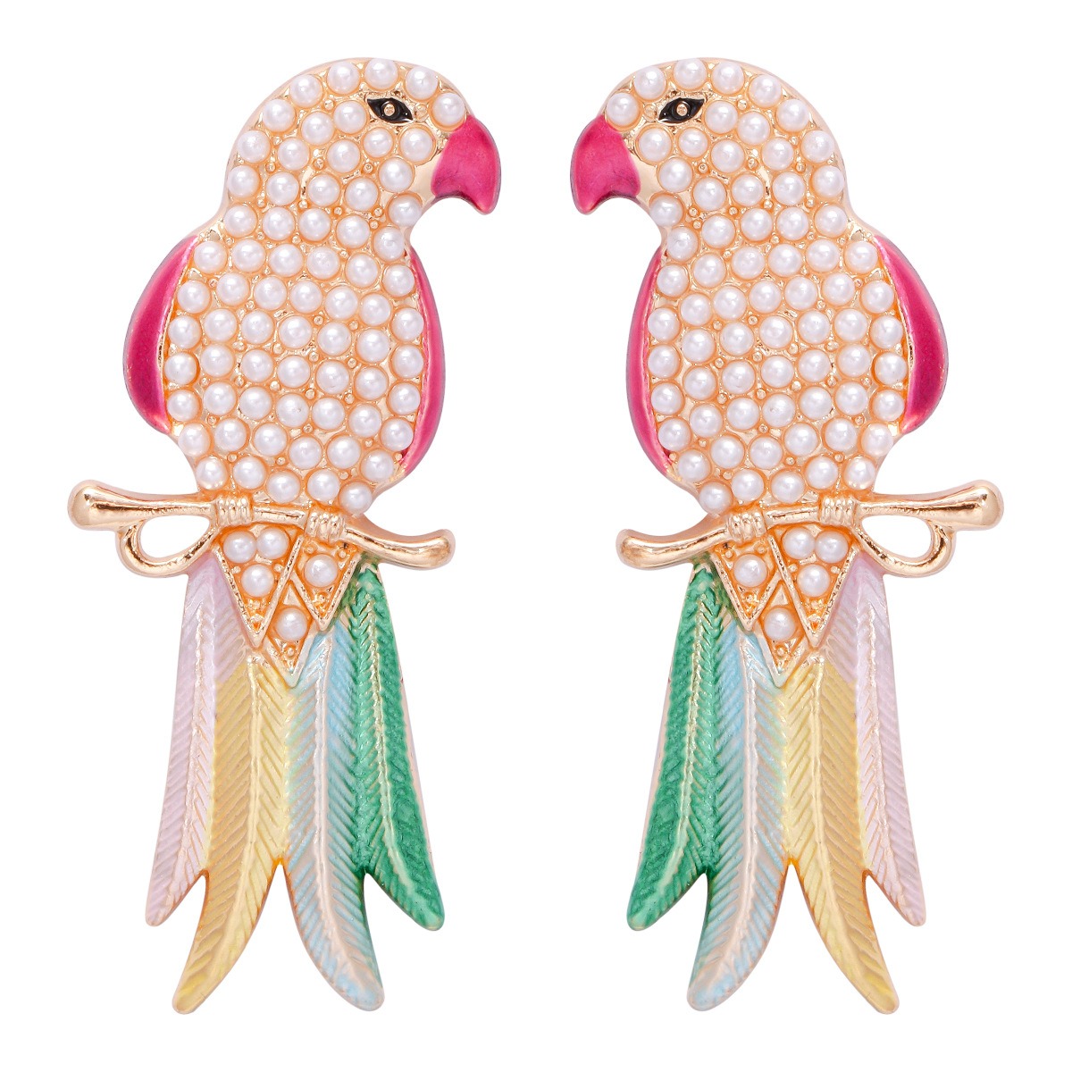 Parejas de pendientes de ave colorida en forma de diamante retro y adorables para mujer — imagen 1